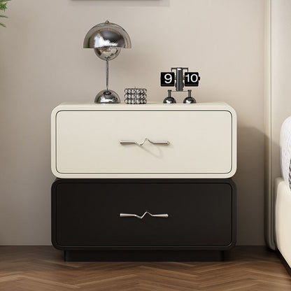 Modern Minimalist Rectangular Wave Handle Multi-Layer Plywood Nightstand 2-Drawer For Bedroom