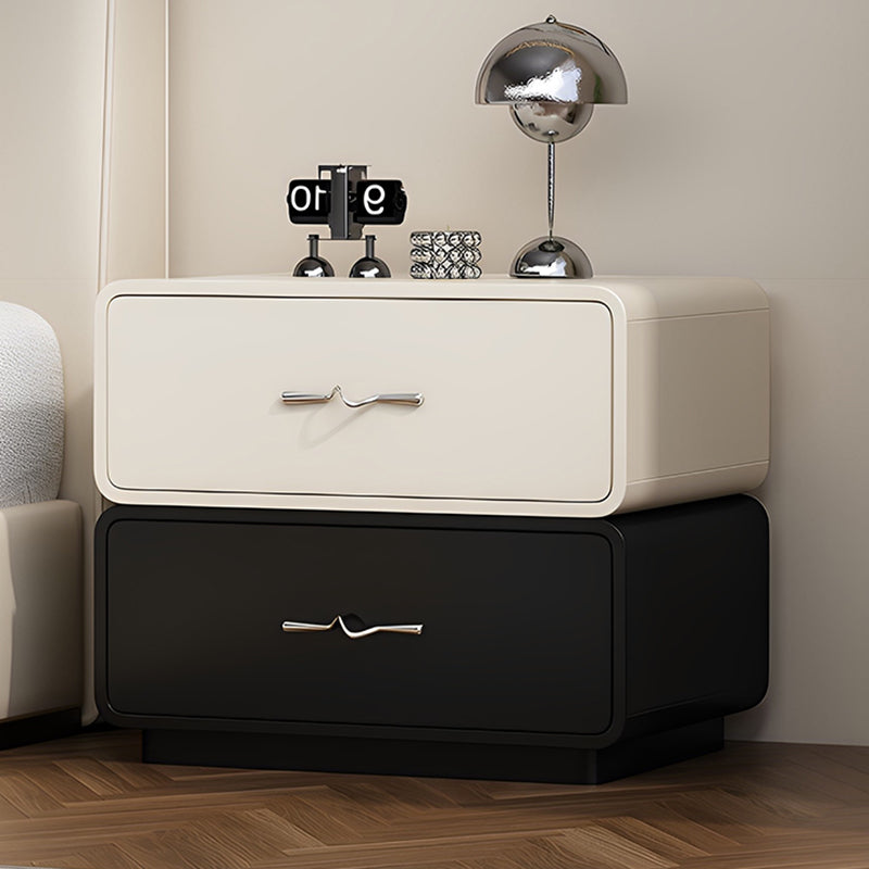 Modern Minimalist Rectangular Wave Handle Multi-Layer Plywood Nightstand 2-Drawer For Bedroom