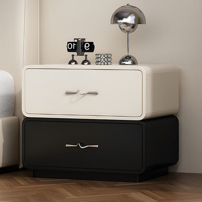 Modern Minimalist Rectangular Wave Handle Multi-Layer Plywood Nightstand 2-Drawer For Bedroom