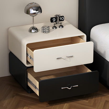 Modern Minimalist Rectangular Wave Handle Multi-Layer Plywood Nightstand 2-Drawer For Bedroom