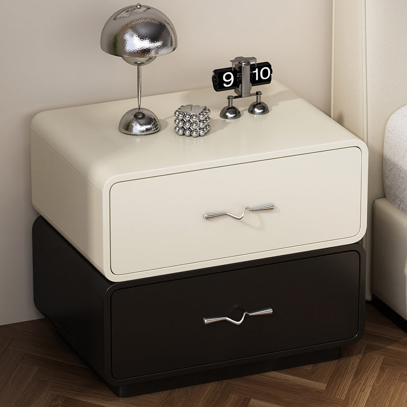 Modern Minimalist Rectangular Wave Handle Multi-Layer Plywood Nightstand 2-Drawer For Bedroom
