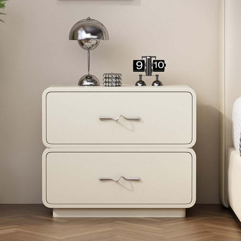 Modern Minimalist Rectangular Wave Handle Multi-Layer Plywood Nightstand 2-Drawer For Bedroom
