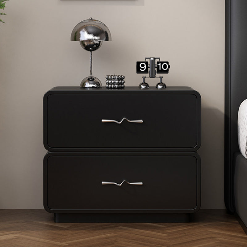 Modern Minimalist Rectangular Wave Handle Multi-Layer Plywood Nightstand 2-Drawer For Bedroom