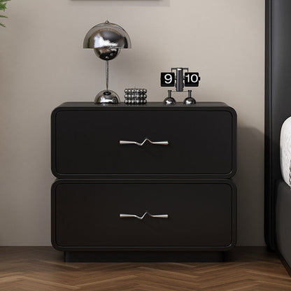 Modern Minimalist Rectangular Wave Handle Multi-Layer Plywood Nightstand 2-Drawer For Bedroom