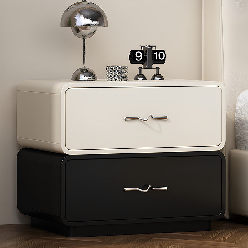 Modern Minimalist Rectangular Wave Handle Multi-Layer Plywood Nightstand 2-Drawer For Bedroom