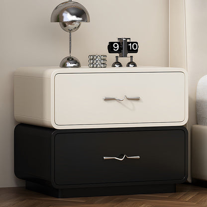 Modern Minimalist Rectangular Wave Handle Multi-Layer Plywood Nightstand 2-Drawer For Bedroom