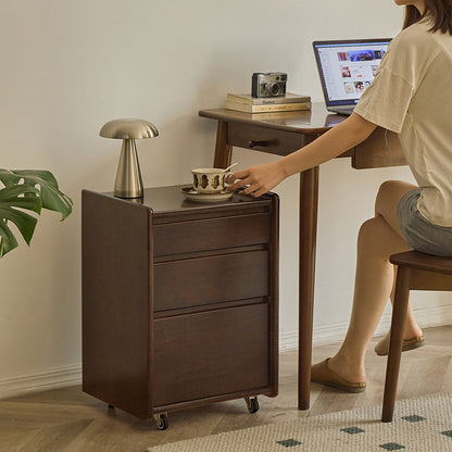 Contemporary Nordic Rectangular Rubberwood Solid Wood Movable Nightstand 3-Drawer For Bedroom