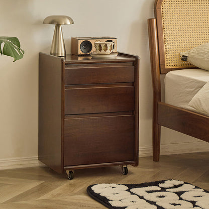 Contemporary Nordic Rectangular Rubberwood Solid Wood Movable Nightstand 3-Drawer For Bedroom