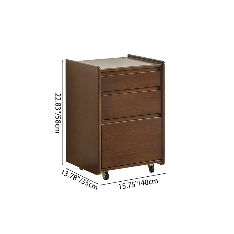Contemporary Nordic Rectangular Rubberwood Solid Wood Movable Nightstand 3-Drawer For Bedroom