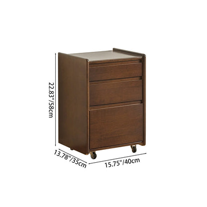 Contemporary Nordic Rectangular Rubberwood Solid Wood Movable Nightstand 3-Drawer For Bedroom