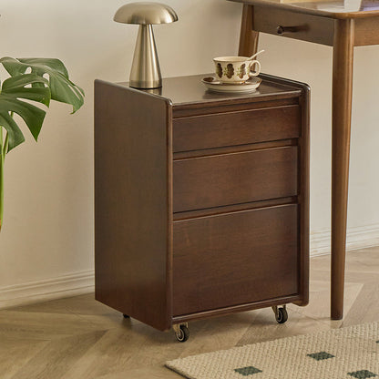 Contemporary Nordic Rectangular Rubberwood Solid Wood Movable Nightstand 3-Drawer For Bedroom
