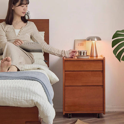 Contemporary Nordic Rectangular Rubberwood Solid Wood Movable Nightstand 3-Drawer For Bedroom