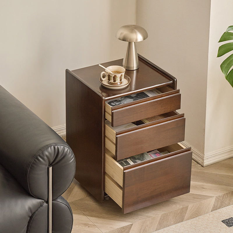 Contemporary Nordic Rectangular Rubberwood Solid Wood Movable Nightstand 3-Drawer For Bedroom