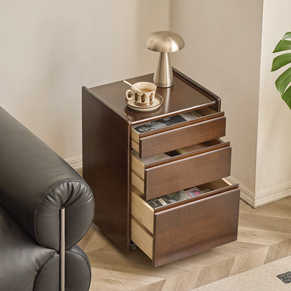 Contemporary Nordic Rectangular Rubberwood Solid Wood Movable Nightstand 3-Drawer For Bedroom