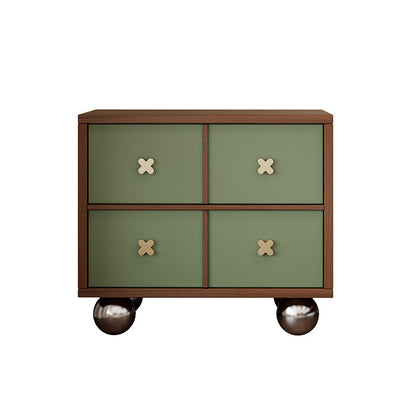 Contemporary Nordic Rectangular Spherical Malacca Lacquer-Free Board Iron Aluminum Alloy Nightstand 4-Drawer For Bedroom