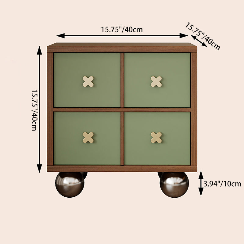 Contemporary Nordic Rectangular Spherical Malacca Lacquer-Free Board Iron Aluminum Alloy Nightstand 4-Drawer For Bedroom