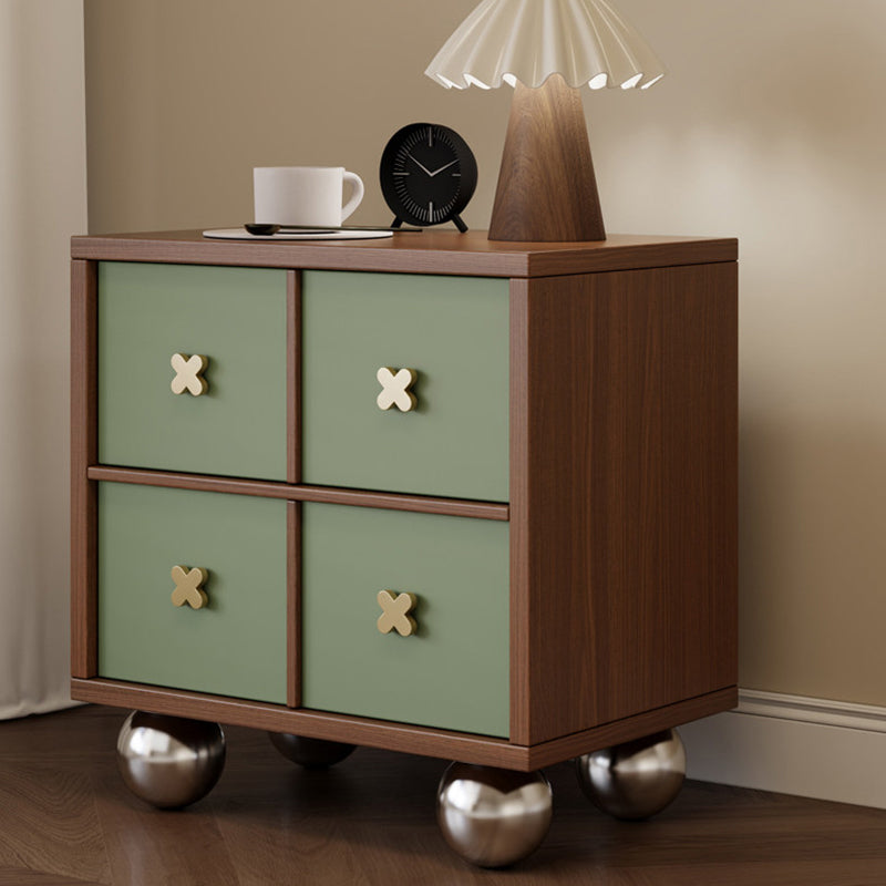 Contemporary Nordic Rectangular Spherical Malacca Lacquer-Free Board Iron Aluminum Alloy Nightstand 4-Drawer For Bedroom