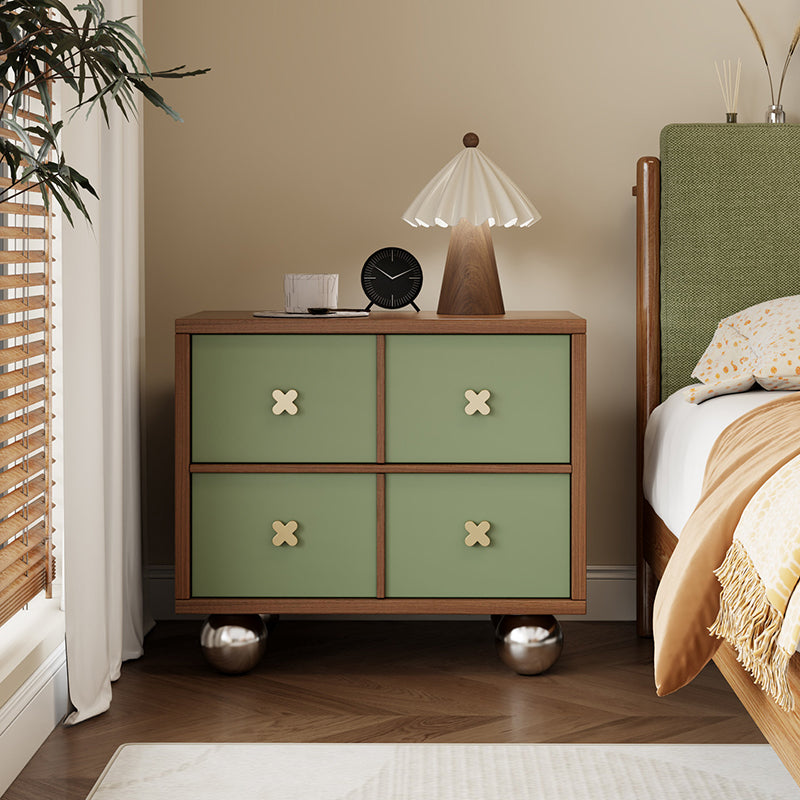 Contemporary Nordic Rectangular Spherical Malacca Lacquer-Free Board Iron Aluminum Alloy Nightstand 4-Drawer For Bedroom