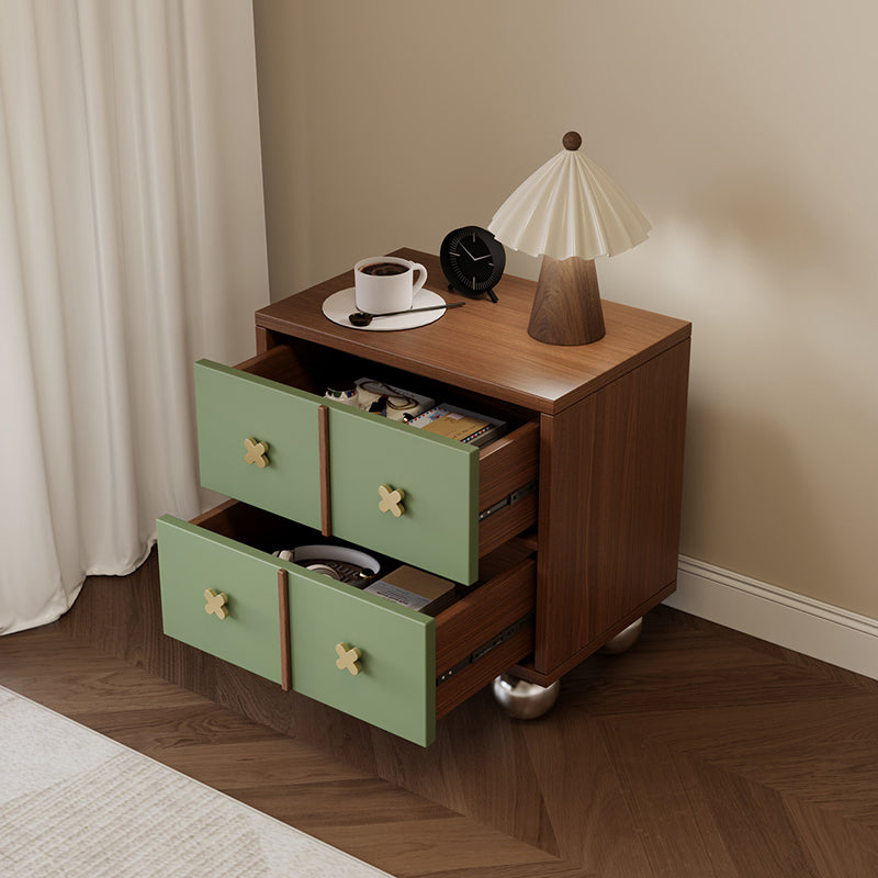Contemporary Nordic Rectangular Spherical Malacca Lacquer-Free Board Iron Aluminum Alloy Nightstand 4-Drawer For Bedroom