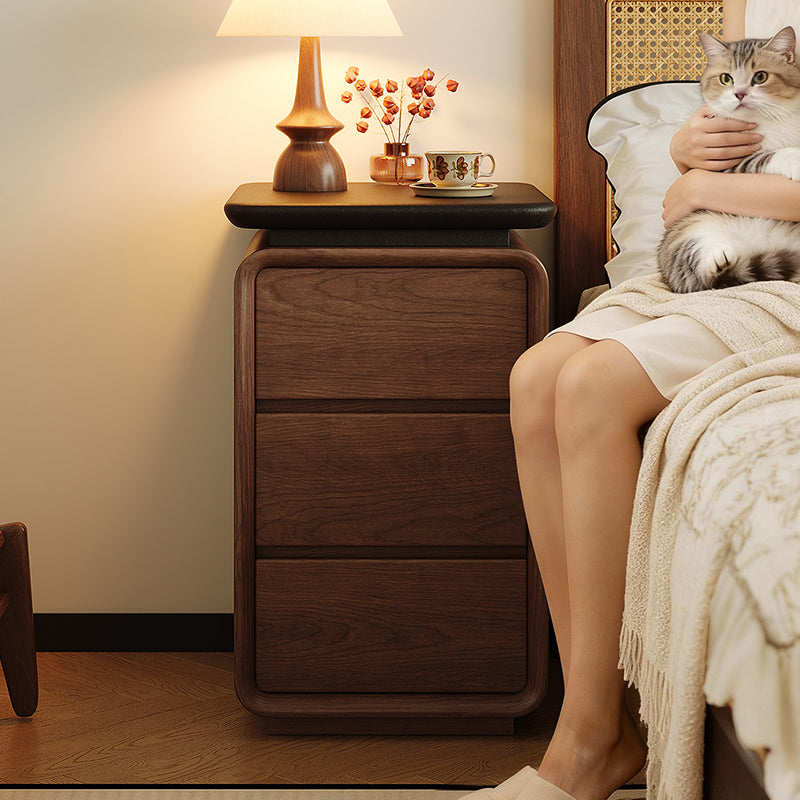 Contemporary Nordic Rectangular Eco-Leather Thickened Multi-Layer Board Nightstand 2/3 Drawer For Bedroom