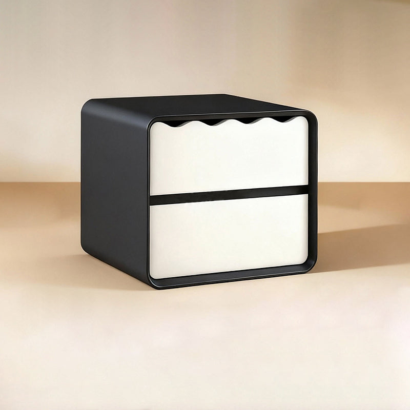 Modern Minimalist Rectangular Wave Design Eco-Leather Multi-Layer Plywood Nightstand 2-Drawer For Bedroom