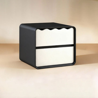 Modern Minimalist Rectangular Wave Design Eco-Leather Multi-Layer Plywood Nightstand 2-Drawer For Bedroom