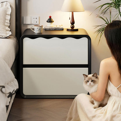 Modern Minimalist Rectangular Wave Design Eco-Leather Multi-Layer Plywood Nightstand 2-Drawer For Bedroom