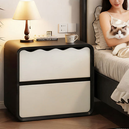 Modern Minimalist Rectangular Wave Design Eco-Leather Multi-Layer Plywood Nightstand 2-Drawer For Bedroom