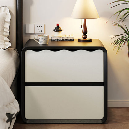 Modern Minimalist Rectangular Wave Design Eco-Leather Multi-Layer Plywood Nightstand 2-Drawer For Bedroom