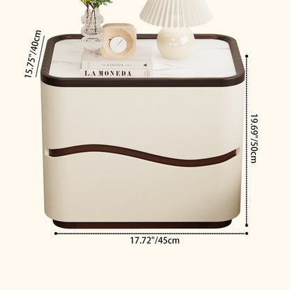 Modern Minimalist Rectangular Cat-Claw Leather Stone Slab Pine Nightstand 2-Drawer For Bedroom