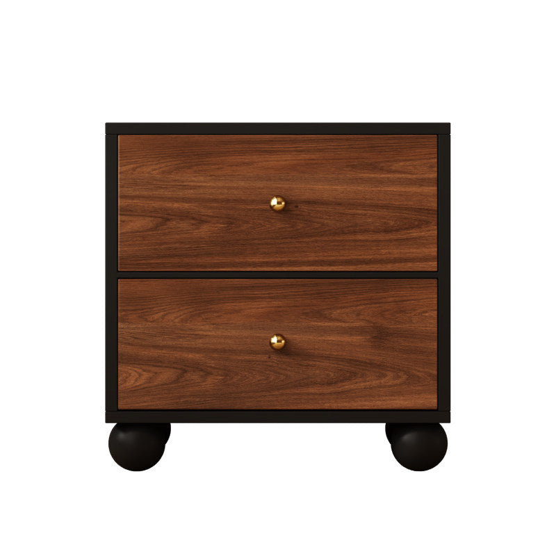 Traditional Vintage Rectangular Round Paulownia Wood Pine Board Iron Nightstand 2-Drawer For Bedroom