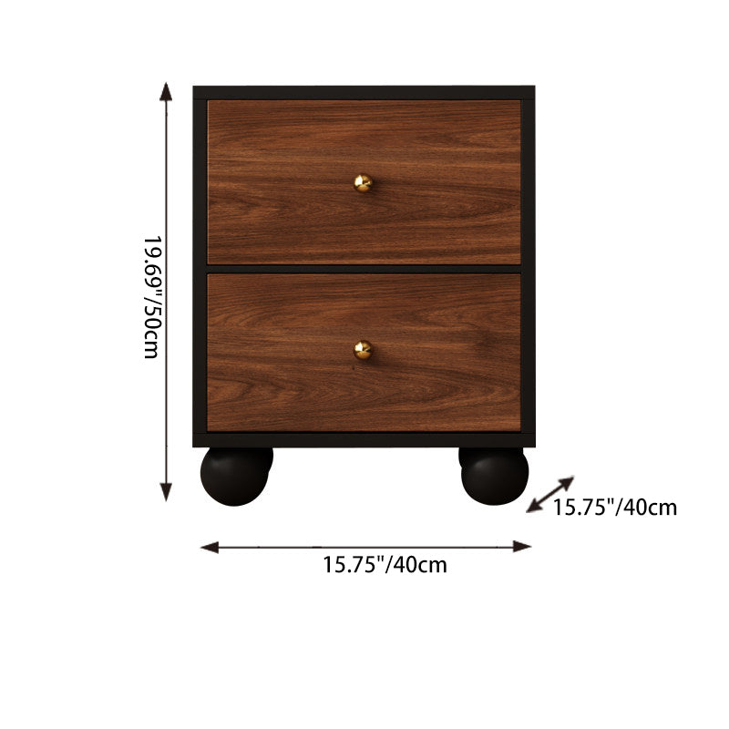 Traditional Vintage Rectangular Round Paulownia Wood Pine Board Iron Nightstand 2-Drawer For Bedroom