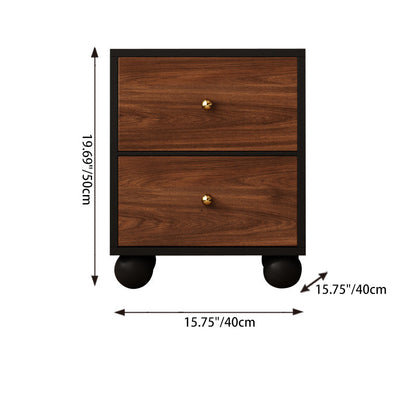 Traditional Vintage Rectangular Round Paulownia Wood Pine Board Iron Nightstand 2-Drawer For Bedroom
