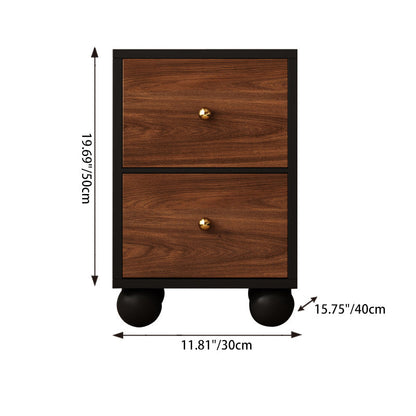 Traditional Vintage Rectangular Round Paulownia Wood Pine Board Iron Nightstand 2-Drawer For Bedroom