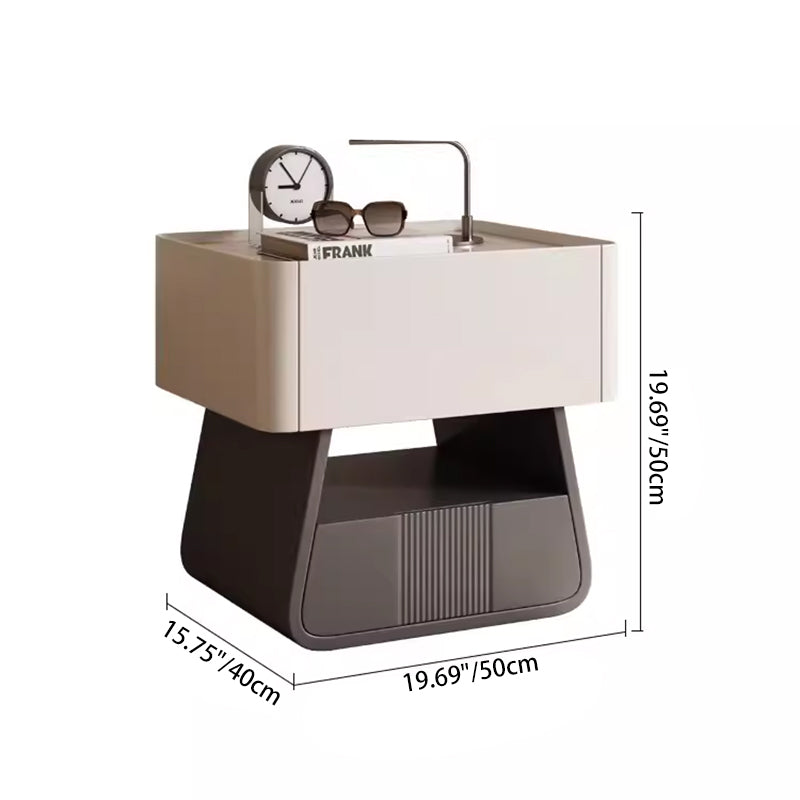 Modern Minimalist Rectangular Trapezoidal Multi-Layer Wood Nightstand 2-Drawer For Bedroom