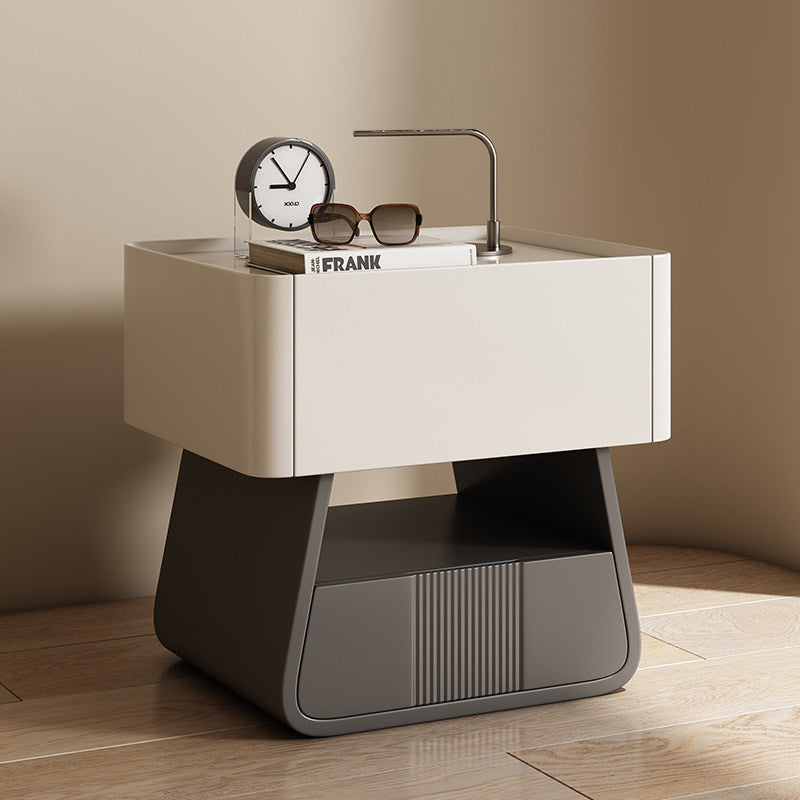 Modern Minimalist Rectangular Trapezoidal Multi-Layer Wood Nightstand 2-Drawer For Bedroom