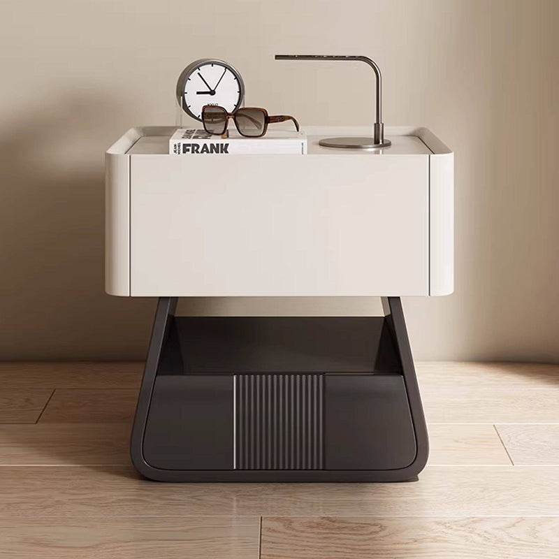 Modern Minimalist Rectangular Trapezoidal Multi-Layer Wood Nightstand 2-Drawer For Bedroom