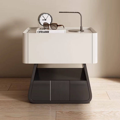 Modern Minimalist Rectangular Trapezoidal Multi-Layer Wood Nightstand 2-Drawer For Bedroom