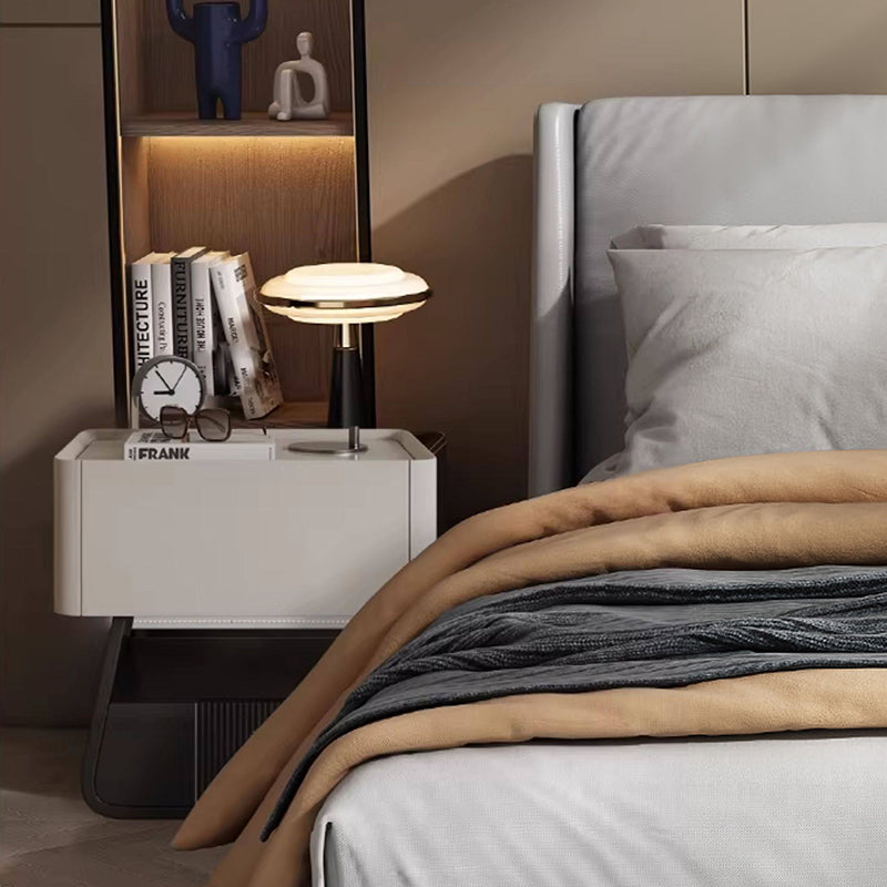 Modern Minimalist Rectangular Trapezoidal Multi-Layer Wood Nightstand 2-Drawer For Bedroom