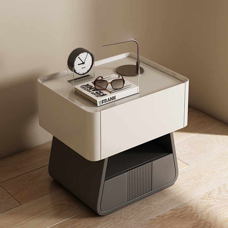 Modern Minimalist Rectangular Trapezoidal Multi-Layer Wood Nightstand 2-Drawer For Bedroom