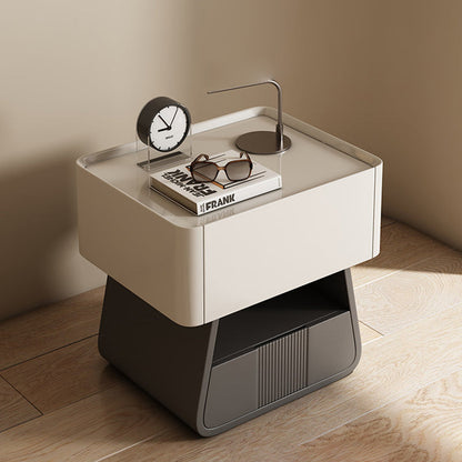 Modern Minimalist Rectangular Trapezoidal Multi-Layer Wood Nightstand 2-Drawer For Bedroom