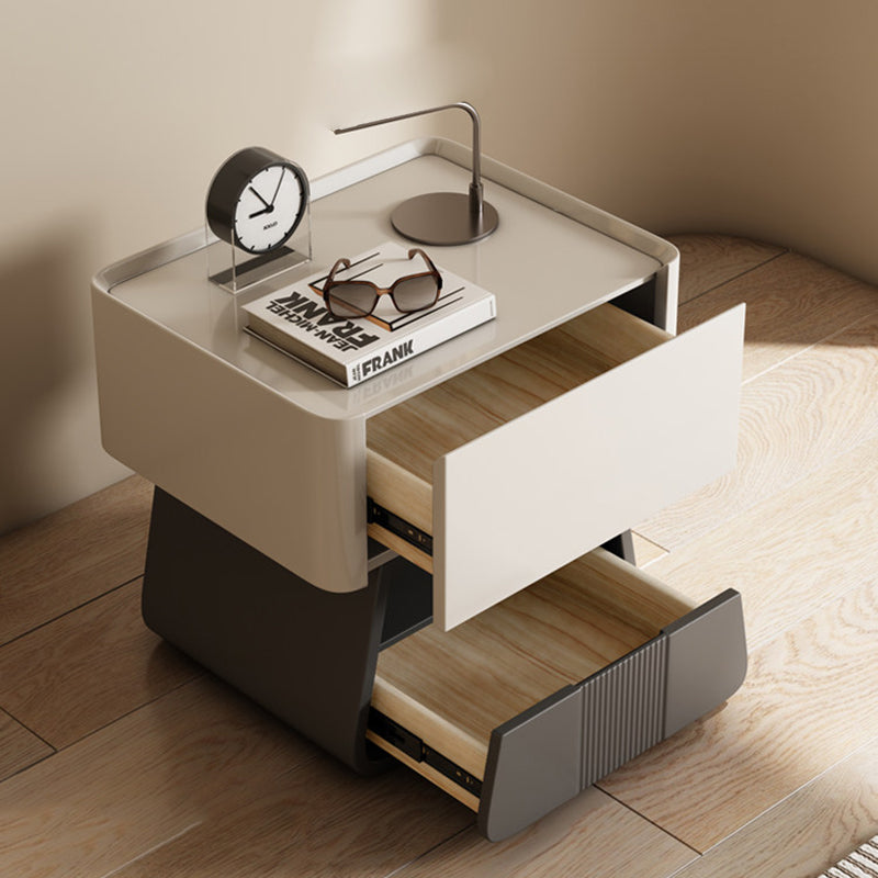 Modern Minimalist Rectangular Trapezoidal Multi-Layer Wood Nightstand 2-Drawer For Bedroom