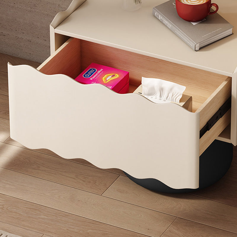 Modern Minimalist Rectangular Cylindrical Solid Wood Multi-layer Solid Wood Board Cat's Paw Leather Nightstand 1 Drawer For Bedroom