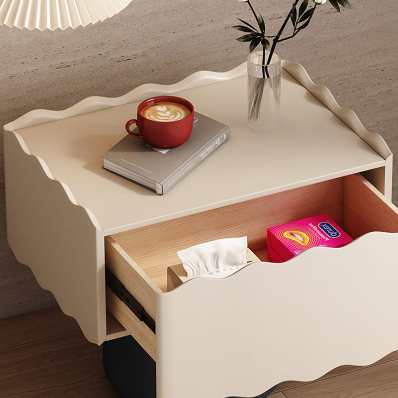 Modern Minimalist Rectangular Cylindrical Solid Wood Multi-layer Solid Wood Board Cat's Paw Leather Nightstand 1 Drawer For Bedroom