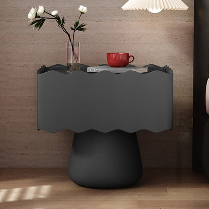 Modern Minimalist Rectangular Cylindrical Solid Wood Multi-layer Solid Wood Board Cat's Paw Leather Nightstand 1 Drawer For Bedroom