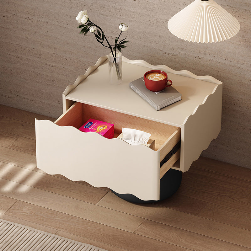 Modern Minimalist Rectangular Cylindrical Solid Wood Multi-layer Solid Wood Board Cat's Paw Leather Nightstand 1 Drawer For Bedroom