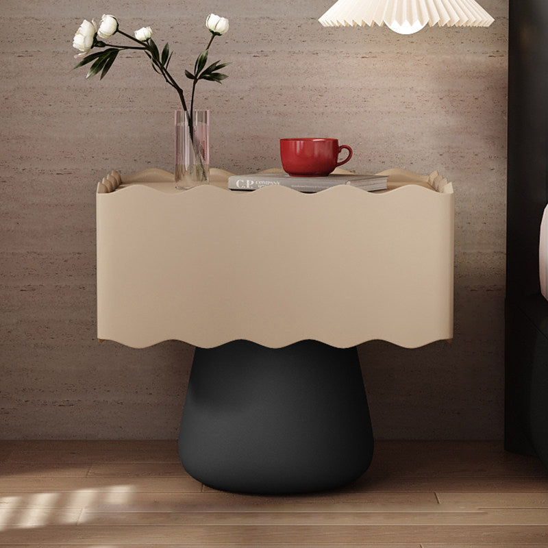 Modern Minimalist Rectangular Cylindrical Solid Wood Multi-layer Solid Wood Board Cat's Paw Leather Nightstand 1 Drawer For Bedroom