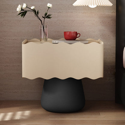 Modern Minimalist Rectangular Cylindrical Solid Wood Multi-layer Solid Wood Board Cat's Paw Leather Nightstand 1 Drawer For Bedroom