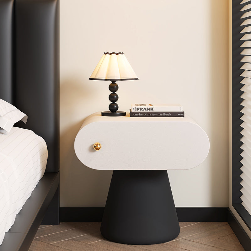 Contemporary Creative Mushroom-Shaped Pine Wood Microfiber Leather Nightstand 1 Drawer For Bedroom