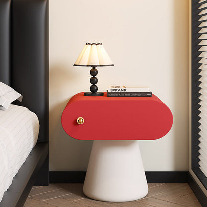 Contemporary Creative Mushroom-Shaped Pine Wood Microfiber Leather Nightstand 1 Drawer For Bedroom